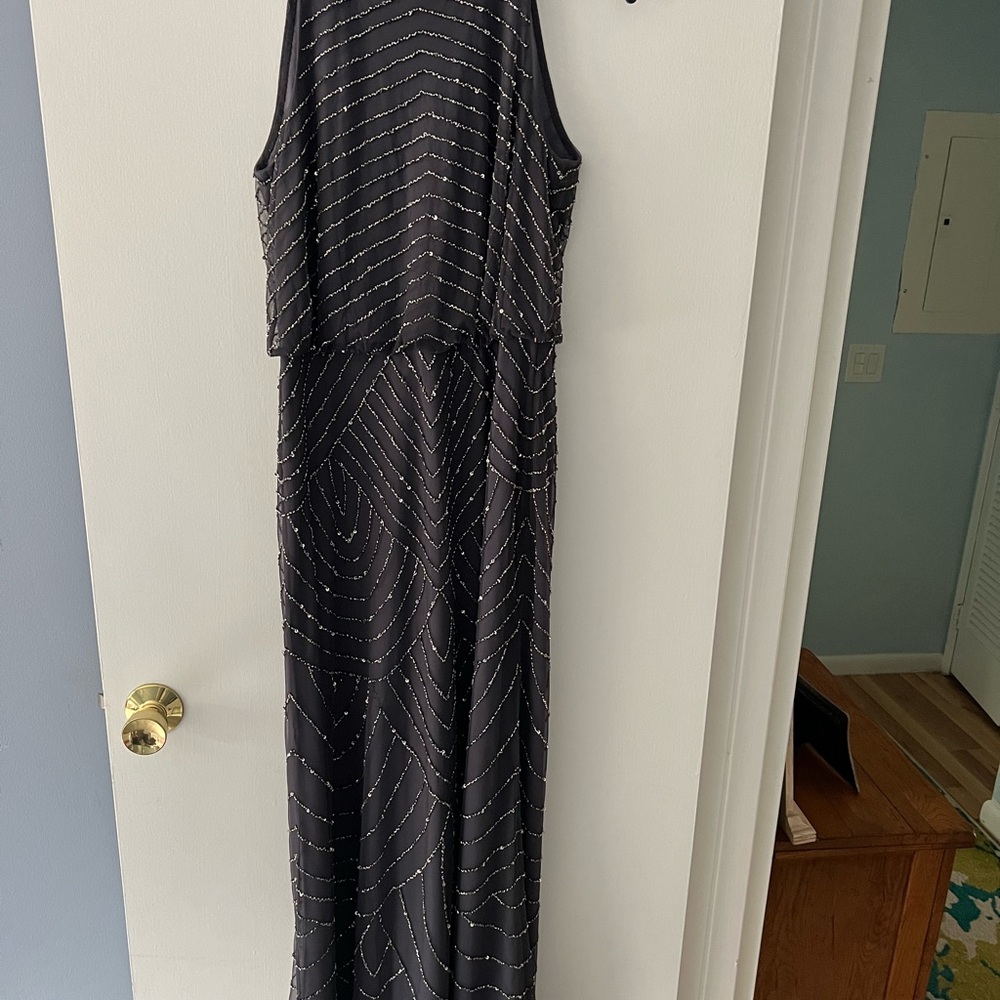 Adrianna Papell Black Maxi Dress with Silver Beading